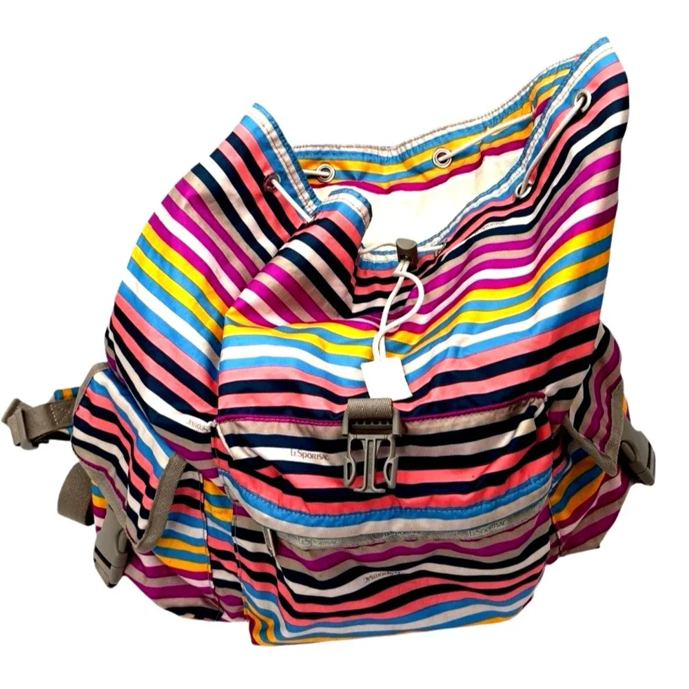 LeSportsac Voyager‎ Backpack Stripe Multicolor Pockets Diaper Bag Travel Large